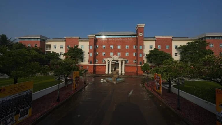College of Education main building at dusk